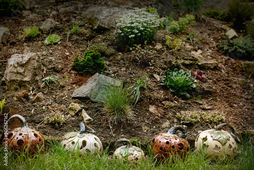 фотографія Ceramics Halloween pumpkins in interior