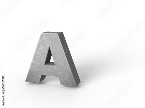 Stone concrete sand stucco letter A on a white background with shadow. natural light. 3D rendering.