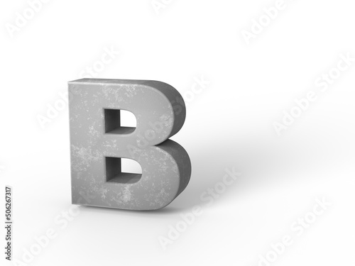 Stone concrete sand stucco letter B on a white background with shadow. natural light. 3D rendering.
