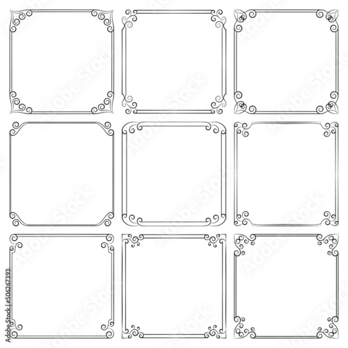 Set of vector square frames with floral ornament