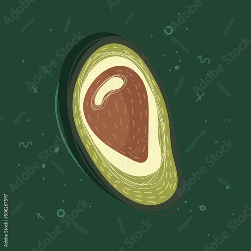vector image of green vegetables on an abstract background. avocado on a green background.