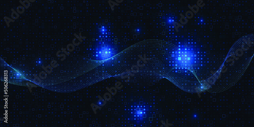 Vector illustrations of wave wireframe structure.Artificial intelligence and big data technology concepts.