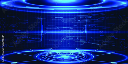 Vector illustrations of Hi tech blue futuristic stage layout for product showcase game and advertising artworks.Digital future design concepts.