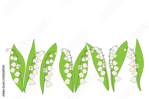 Maiglöckchen Gruppe Banner,
Vektor Illustration isoliert auf weißem Hintergrund 
