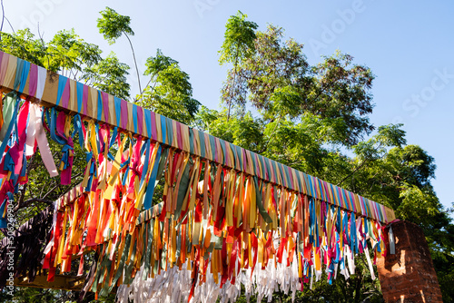 Pergola with colored ribbons, Ciudad del Este, Paraguay.