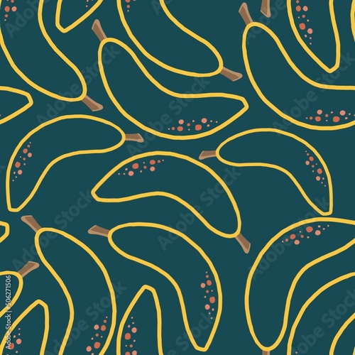 Bananas hand drawn pattern. Seamless background pattern. Fruits rustic illustration