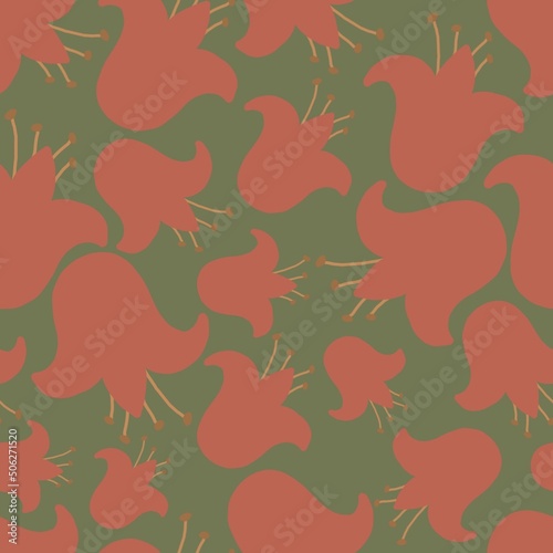 Red brickl flower background. Seamless background pattern. hand drawn background illustration