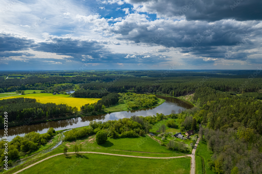 Obraz premium Aerial spring view of beautiful Lithuania nature