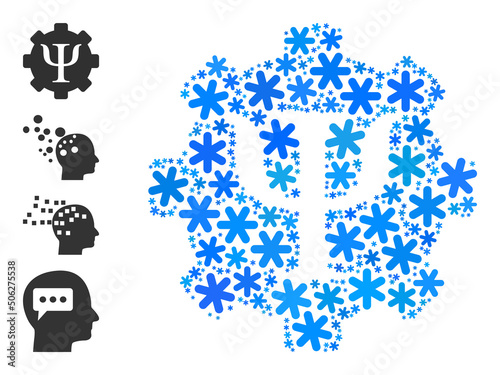 Fototapeta Naklejka Na Ścianę i Meble -  Mosaic Psychology techniques pictogram is combined for winter, New Year, Christmas. Psychology techniques icon mosaic is created of light blue snow icons. Some bonus icons are added.