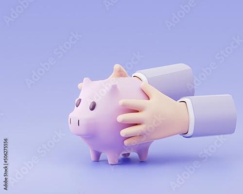 hands tender holding pink piggy bank, savings and invest for future growth. 3D Render.