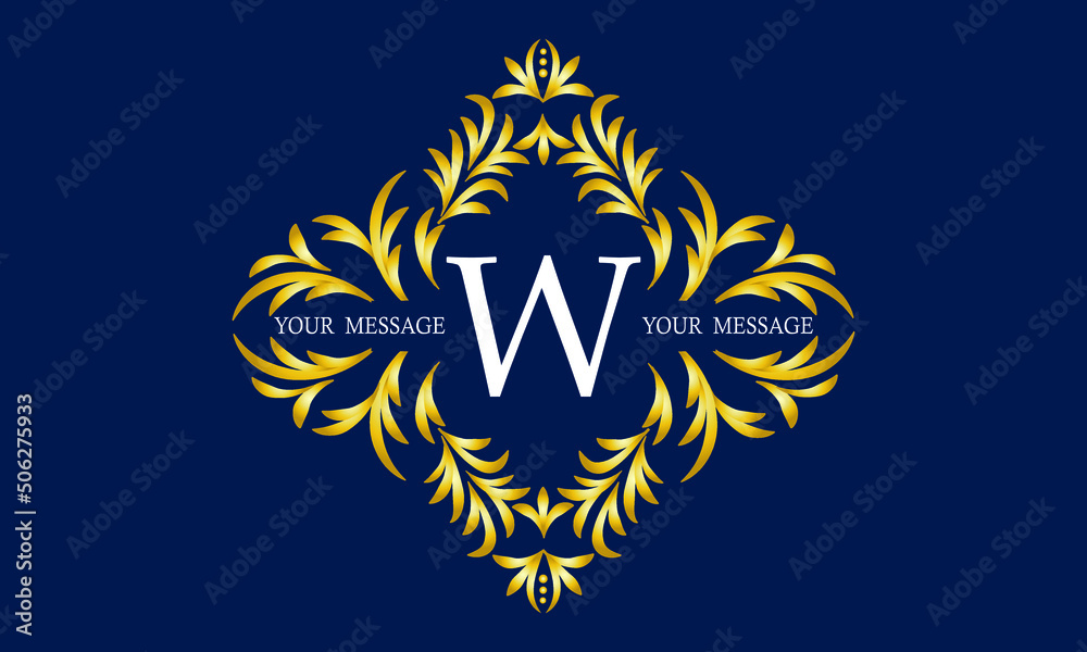 Elegant and stylish monogram with the letter W in the center and decorative elements. Luxury logo template.