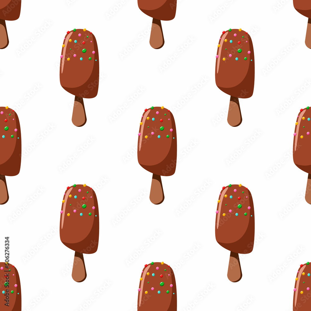 Seamless pattern of chocolate ice cream on a stick. Vector illustration for textiles, background, cover. Seamless pattern of chocolate ice cream on a stick. Vector illustration for textiles, background, cover.