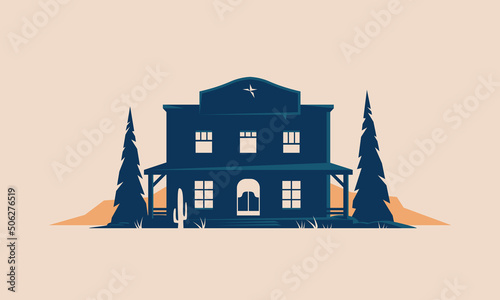 Old Western Saloon Hotel Desert Retro Postcard Design