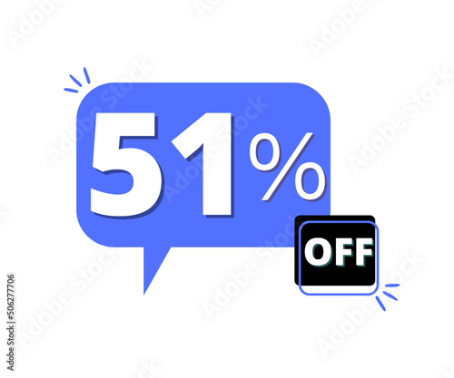 51% discount off with blue 3D thought bubble design 