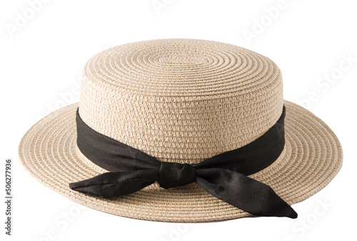Konstfotografi Small-brimmed straw boater hat with black band