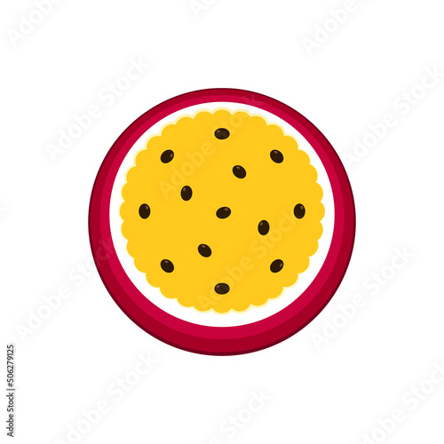 Isolated passion fruit. Illustration with cartoon isolated passion fruit with title on a white background. Passion fruit logo. Passion fruit In section vector.