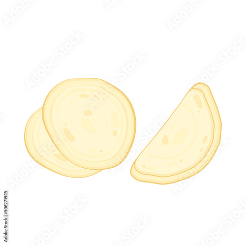 Chapati on white background. Indian food vector. Indian food Nan : vector illustration.