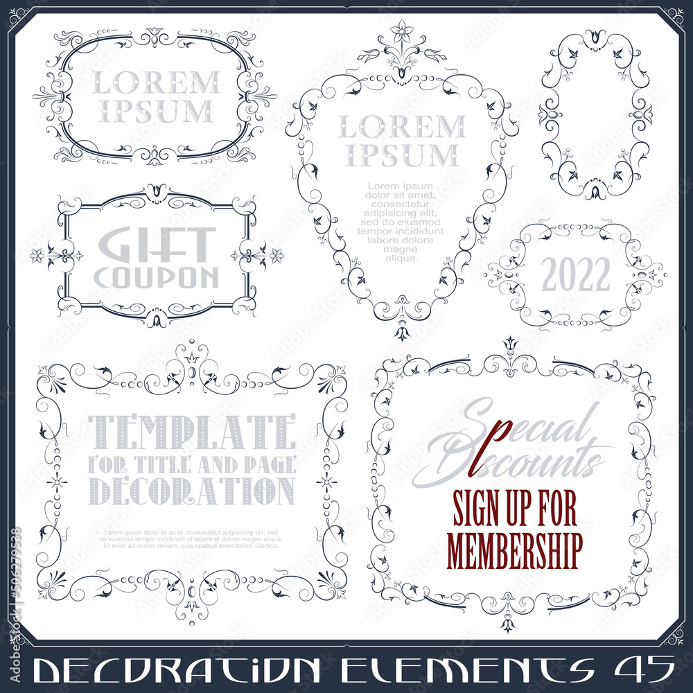 Vector set of calligraphic design elements and page decor. Vector set of calligraphic design elements and page decor.