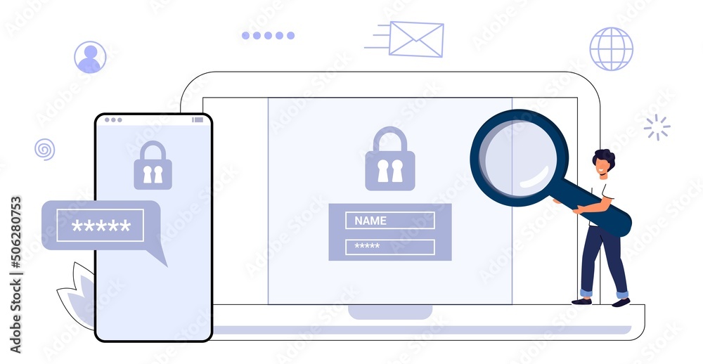 2fa Two factor authentication password secure notice login verification code Notice with code fo sign in Two steps factor verification via laptop and phone. Mobile OTP method Vector flat illustration 2fa Two factor authentication password secure notice login verification code Notice with code fo sign in Two steps factor verification via laptop and phone. Mobile OTP method Vector flat illustration