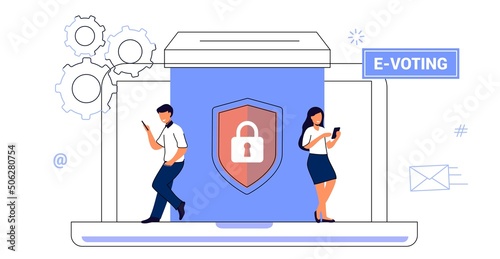 E-voting concept Survey vote online Election and voting Citizens choice duty referendum Democratic as government form speech freedom Politic ballot various options decision Flat vector illustration