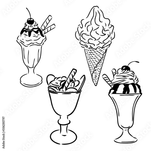 Set of hand drawn ice cream cones and bars
