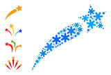 Mosaic petard star icon is organized for winter, New Year, Christmas. Petard star icon mosaic is constructed of light blue ice crystals. Some bonus icons are added.