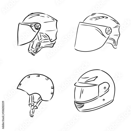 Motorcycle helmet hand drawn outline doodle icon. Motorbike protection and speed, safety equipment concept. Vector sketch illustration for print, web, mobile and infographics on white background.