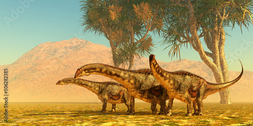 Diamantinasaurus Dinosaur Herd - Diamantinasaurus was a herbivorous sauropod dinosaur that lived in herds in Australia during the Cretaceous Period.