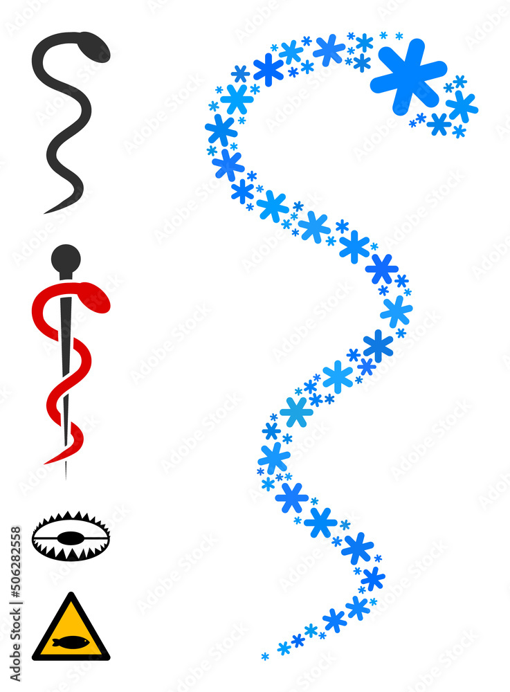 Mosaic snake icon is designed for winter, New Year, Christmas. Snake icon mosaic is created with light blue snow items. Some bonus icons are added. Mosaic snake icon is designed for winter, New Year, Christmas. Snake icon mosaic is created with light blue snow items. Some bonus icons are added.