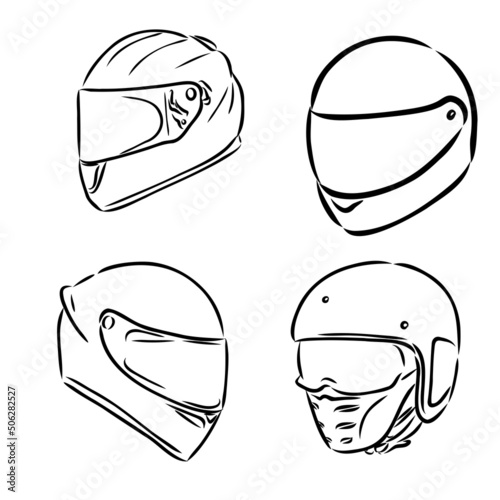 Motorcycle helmet hand drawn outline doodle icon. Motorbike protection and speed, safety equipment concept. Vector sketch illustration for print, web, mobile and infographics on white background.