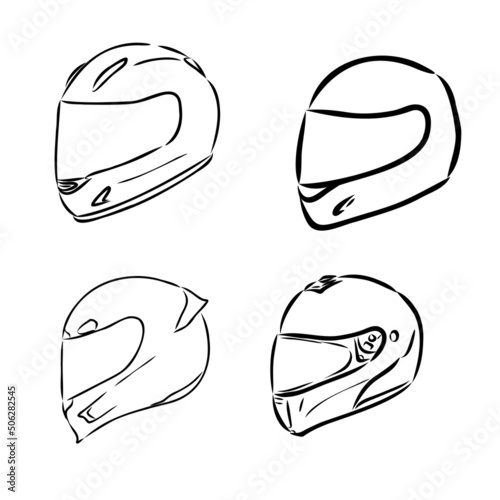Motorcycle helmet hand drawn outline doodle icon. Motorbike protection and speed, safety equipment concept. Vector sketch illustration for print, web, mobile and infographics on white background.
