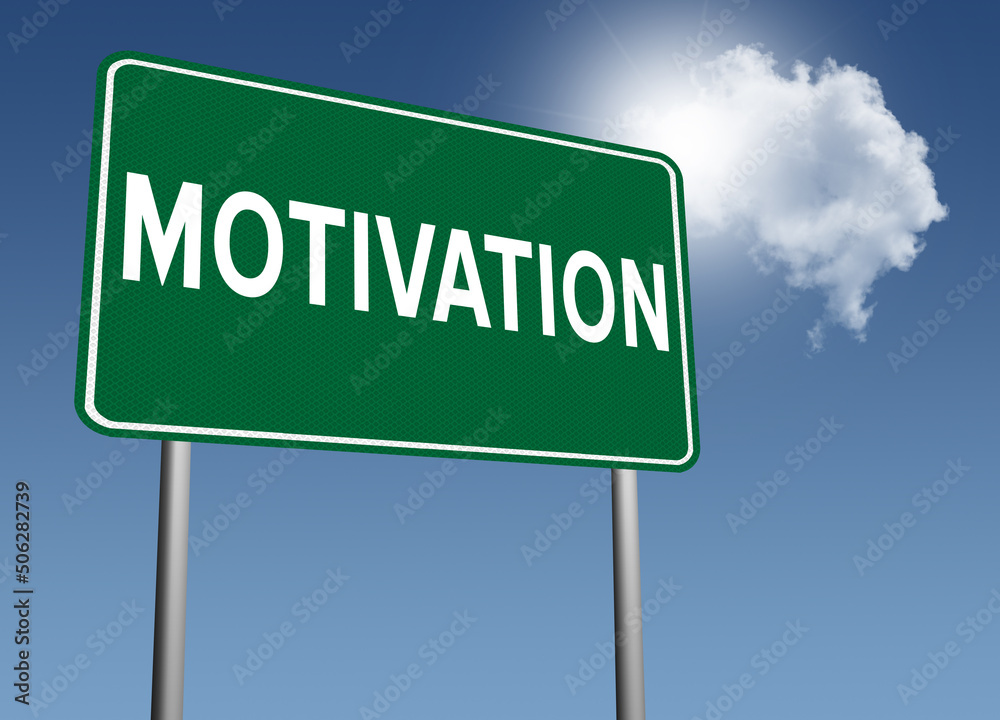 The word Motivation on a highway sign with a blue sky background. The word Motivation on a highway sign with a blue sky background.