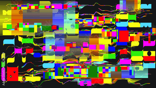 Glitch distorted geometric background . Modern art design . Noise destroyed glitched poster . Trendy defect error background with speed lines  .Glitch effect .vector 