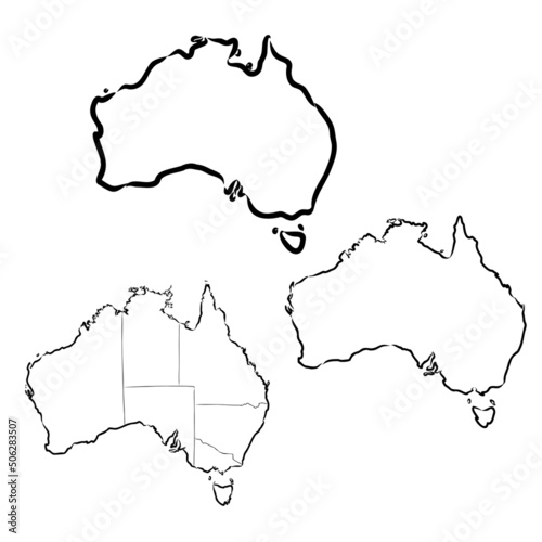 Freehand Australia map sketch on white background. Vector illustration.