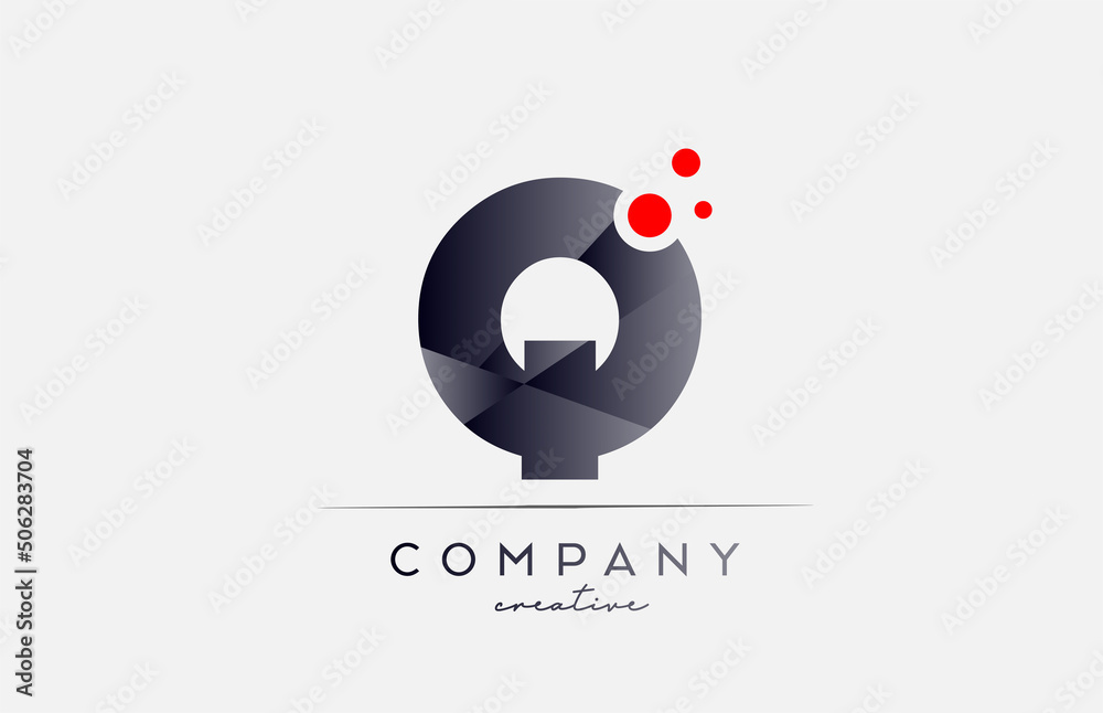Q alphabet letter logo icon with grey color and red dot. Design suitable for a business or company