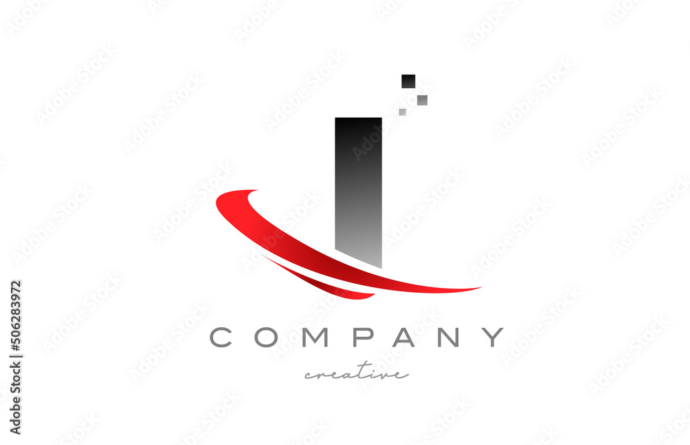 I alphabet letter logo icon with red swoosh . Design suitable for a business or company