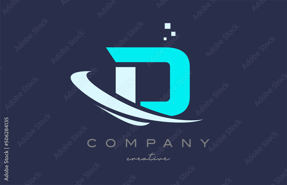 blue white D alphabet letter logo icon with swoosh . Design suitable for a company or business