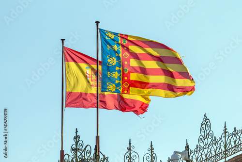 Photography Spanish and valencian flags on the Plaza de Toros de Valencia