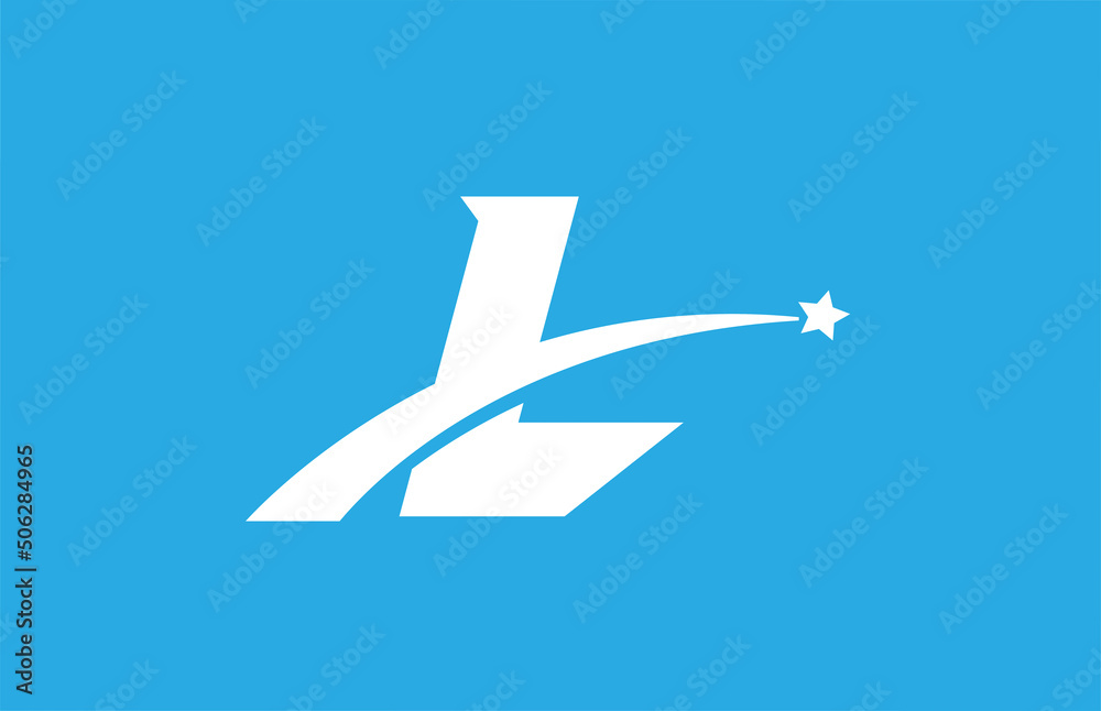 © dragomirescu - L white alphabet letter logo icon with star. Creative design for business or company on blue background © dragomirescu - L white alphabet letter logo icon with star. Creative design for business or company on blue background