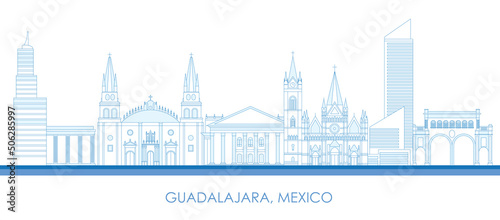 Outline Skyline panorama of city of Guadalajara, Mexico - vector illustration