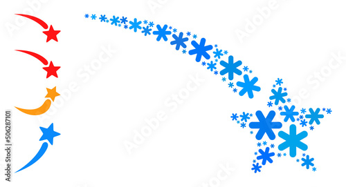 Mosaic falling star icon is organized for winter  New Year  Christmas. Falling star icon mosaic is shaped from light blue ice crystals. Some bonus icons are added.