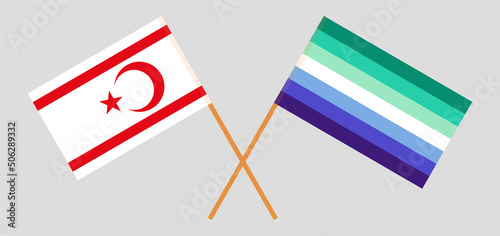 Crossed flags of Northern Cyprus and gay men pride. Official colors. Correct proportion