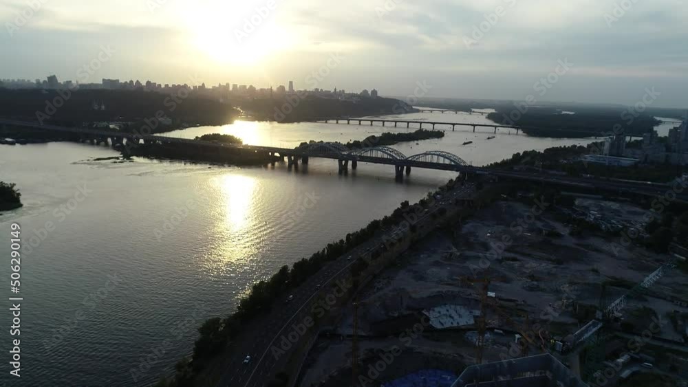 Aerial view of the construction of a new modern residential complex near the river, Kyiv, Ukraine Aerial view of the construction of a new modern residential complex near the river, Kyiv, Ukraine