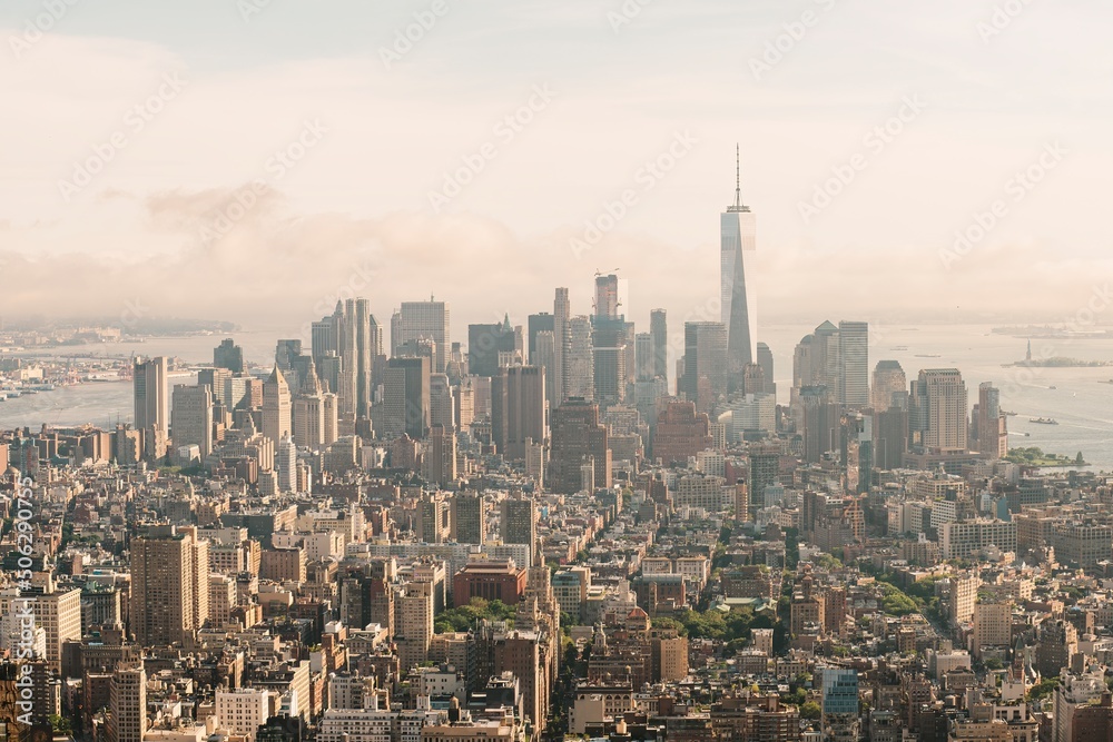 Lower Manhattan and One World Trade Center in New York City, USA