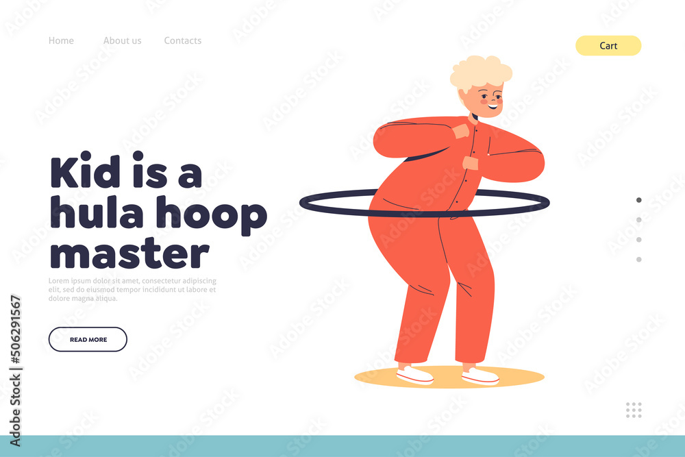 Kid hulahoop master concept of landing page with boy playing with hula hoop