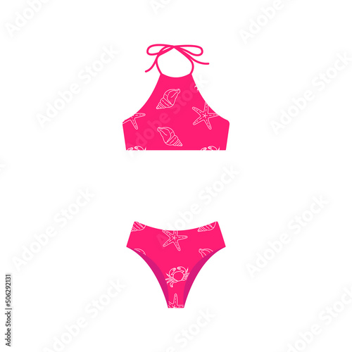 Vector bikini illustration kits. Women's swimming suits for summer vacation. Stylish bikini collection.