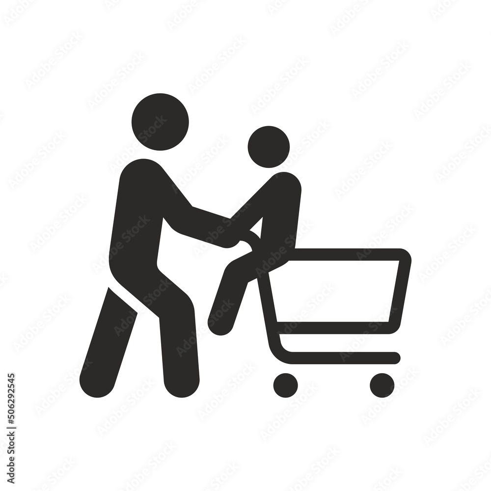 Shopping cart icon. Supermarket trolley. Family shopping in a supermarket. Vector icon isolated on white background. Shopping cart icon. Supermarket trolley. Family shopping in a supermarket. Vector icon isolated on white background.