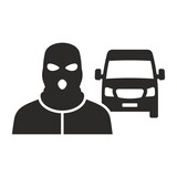 Car thief icon. Stolen van. Bandit. Crime. Vector icon isolated on white background.