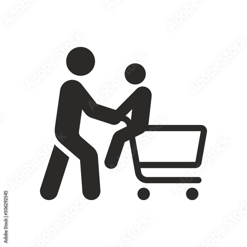 Shopping cart icon. Supermarket trolley. Family shopping in a supermarket. Vector icon isolated on white background.