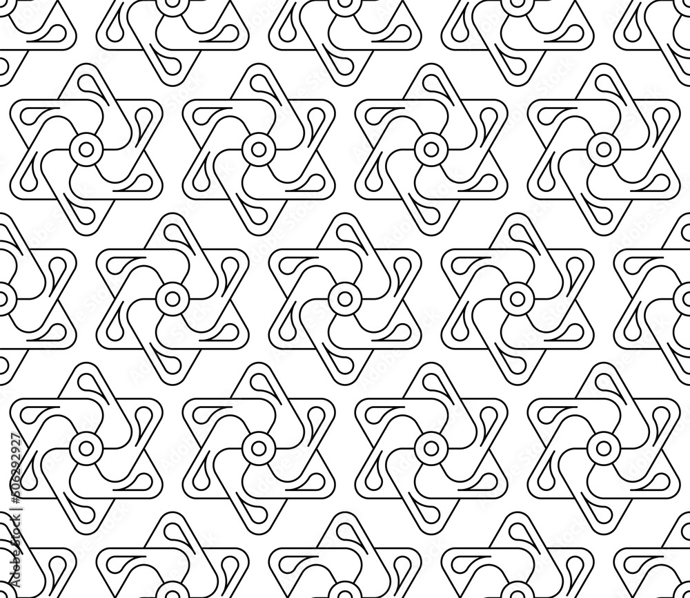 Seamless vector pattern. Black and white linear drawing. Coloring book, colouring page for children and adults. Abstract geometric design. Monochrome illustration. Easy to edit color and line weight Seamless vector pattern. Black and white linear drawing. Coloring book, colouring page for children and adults. Abstract geometric design. Monochrome illustration. Easy to edit color and line weight